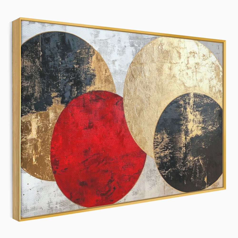 Tablou canvas cu tablou canvas cu cercuri abstracte, in rama de aluminiu auriu